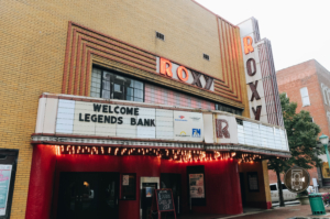 A photo of the front of the Roxy theater in downtown Clarksville, TN.